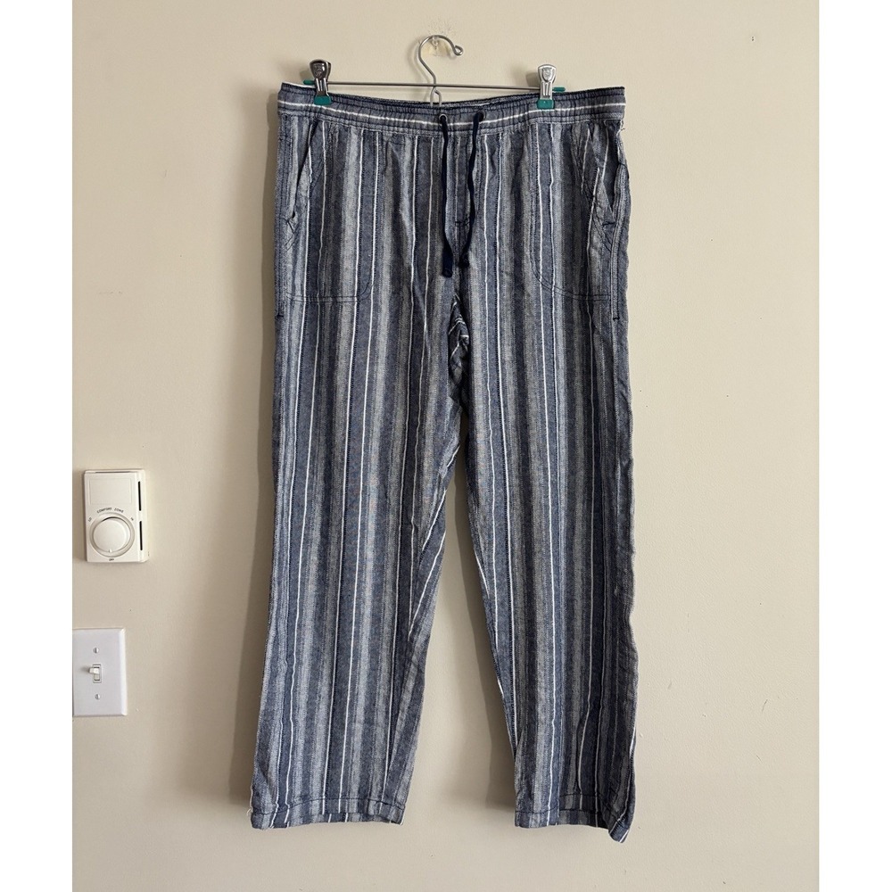 Tropical Coastal Blue White Stripe Linen Pull On Pants Womens Medium Dash Beach